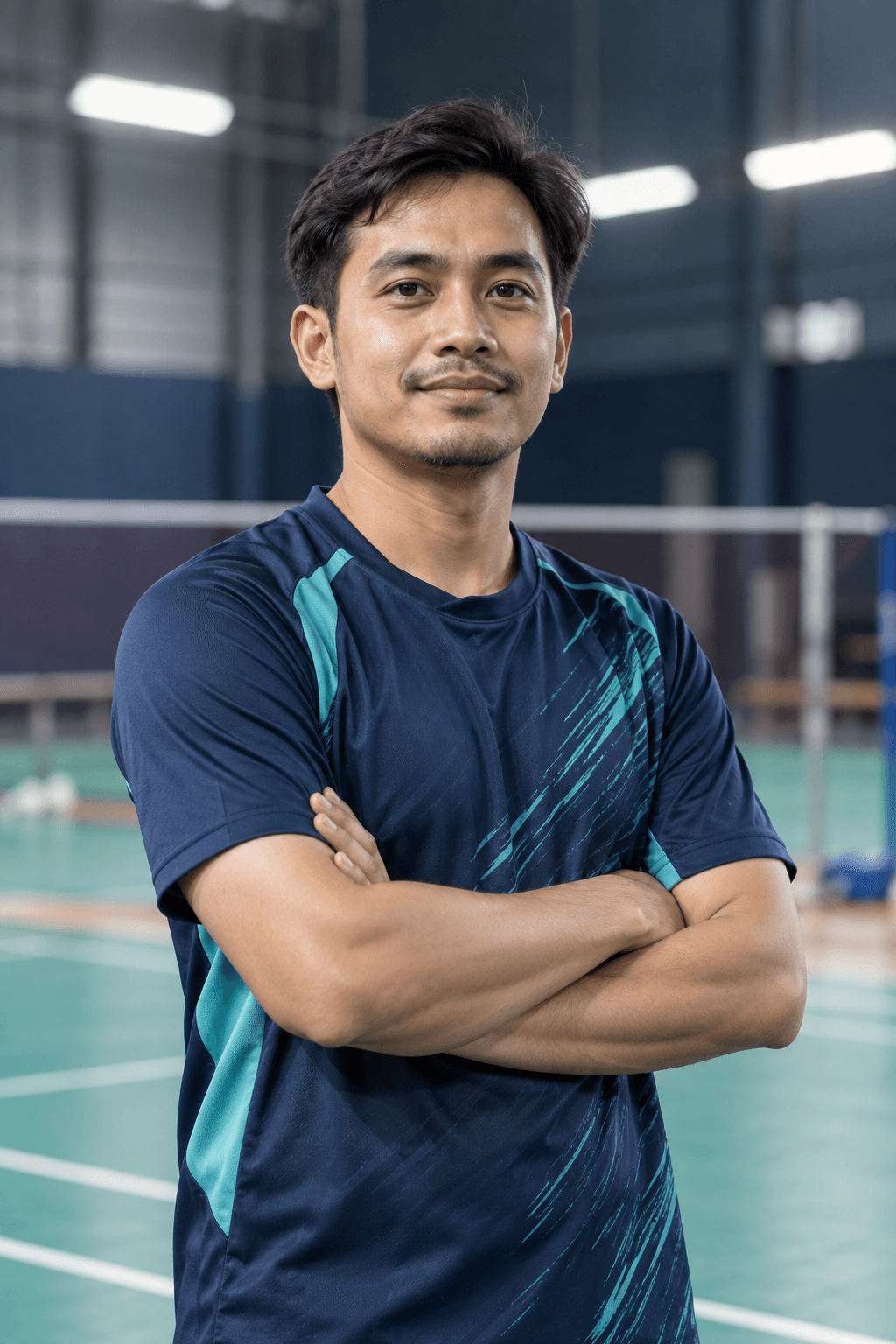 Malaysian badminton sports coach on court
